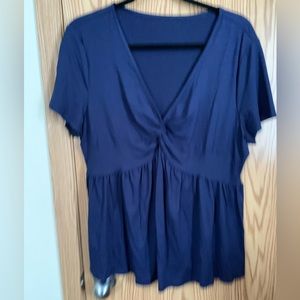 🍉 Shein top 1X, NWOT, Navy, twist knot peplum top, plus size, flattering